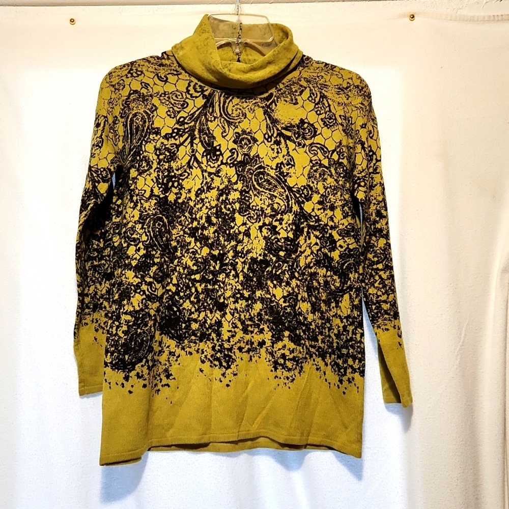 Green and black turtleneck sweater